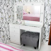 Penteadeira Camarim Mdf Completa 5 Gavetas, espelho, vidro, parte elétrica pronta - Dom Móveis