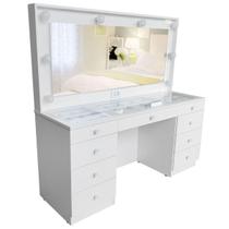 Penteadeira Camarim MDF Completa, 9 gavetas, Espelho, Vidro, Parte elétrica pronta - Dom Móveis Penteadeira Camarim MDF Completa, 9 gavetas, Espelho, Vidro, Parte elétrica pronta - Dom Móveis