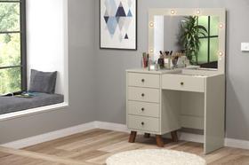 Penteadeira Camarim ME Retrô 100% MDF Com Iluminação em LED e 5 Gavetas Cor Off White