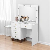 Penteadeira Camarim Mel 100% Mdf 5 Gavetas -Led- Espelho - Colmeia Maquiagem -Branco -Patrimar