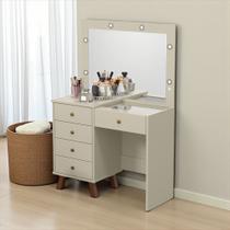 Penteadeira Camarim Mel 100% Mdf 5 Gavetas -Led- Espelho - Colmeia Maquiagem -Off-white -Patrimar