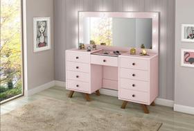 Penteadeira Camarim Mila 9 Gavetas Led Espelho Pés Madeira Penteadeira Camarim Mila 9 Gavetas Led Espelho Pés Madeira