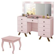 Penteadeira Camarim Mila com Banqueta Rose Luapa Móveis Penteadeira Camarim Mila com Banqueta Rose Luapa Móveis
