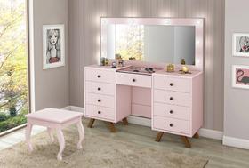 Penteadeira Camarim Mila Rosê com Espelho e Banqueta