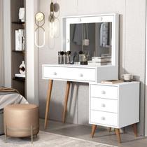 Penteadeira Camarim Moderna com Led 4 Gavetas Espelho Porta Maquiagem e Acessórios 100% MDF