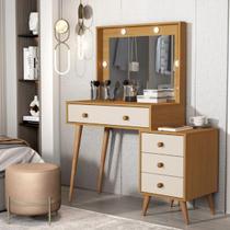 Penteadeira Camarim Moderna com Led 4 Gavetas Espelho Porta Maquiagem e Acessórios 100% MDF