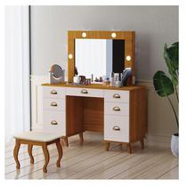 Penteadeira Camarim New Seul com Banqueta Almofadada Ambiente Freijó Maní - Luapa Penteadeira Camarim New Seul com Banqueta Almofadada Ambiente Freijó Maní - Luapa