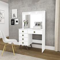 Penteadeira Camarim Retrô com 5 Gavetas e Espelho - Branco