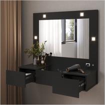 Penteadeira Camarim Suspensa LED 3 Gavetas 95x120 Preto Acetinado Sofia Ofertamo