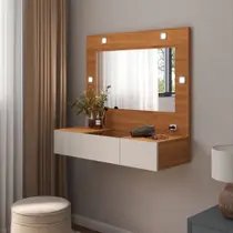 Penteadeira Camarim Suspensa LED 3 Gavetas 96cm Nature Off White Sofia Ofertamo Penteadeira Camarim Suspensa LED 3 Gavetas 96cm Nature Off White Sofia Ofertamo