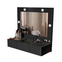 Penteadeira Camarim Suspensa Sofia Preto Acetinado com Led - Ofertamo