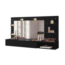 Penteadeira Camarim Suspenso Arlete com Espelho 01 Gaveta 135 cm Preto M04 - D'Rossi