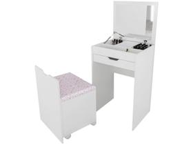 Penteadeira com 1 Gaveta e Puff Baú - Branco/ Tecido 408