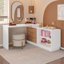 Penteadeira com Cômoda com 3 Gavetas e 2 Nichos American Branco/com Freijó Penteadeira com Cômoda com 3 Gavetas e 2 Nichos American Branco/com Freijó
