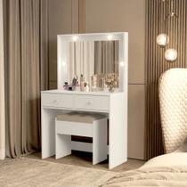 Penteadeira Com Espelho 2 Gavetas e Banqueta MDF Moderna Quarto Maquiagem Closet Compacta Penteadeira Com Espelho 2 Gavetas e Banqueta MDF Moderna Quarto Maquiagem Closet Compacta