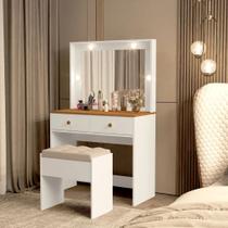 Penteadeira Com Espelho 2 Gavetas e Banqueta MDF Moderna Quarto Maquiagem Closet Compacta Penteadeira Com Espelho 2 Gavetas e Banqueta MDF Moderna Quarto Maquiagem Closet Compacta