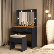 Penteadeira Com Espelho 2 Gavetas e Banqueta MDF Moderna Quarto Maquiagem Closet Compacta Penteadeira Com Espelho 2 Gavetas e Banqueta MDF Moderna Quarto Maquiagem Closet Compacta