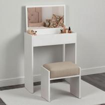 Penteadeira Com Espelho E Banqueta Estofada Branca Quarto