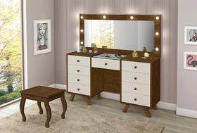 Penteadeira com Espelho e Banqueta Mila Malbec e Off White