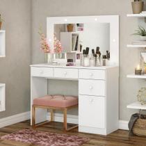 Penteadeira com Espelho e LED 1 Porta 4 Gavetas Beauty Branco