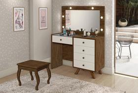 Penteadeira com Espelho e LED Luna Malbec e Off White com Banqueta Luapa