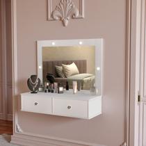 Penteadeira Com Espelho e Luz Estilo Suspenso 2 Gavetas Isis