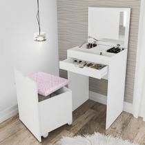 Penteadeira Com Puff E Espelho Cr35020 Branco/Rosa Penteadeira Com Puff E Espelho Cr35020 Branco/Rosa