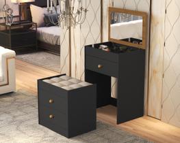 Penteadeira Cômoda Olivia 3 Gavetas 100 Mdf Espelho Banqueta