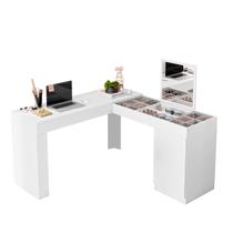 Penteadeira de Canto com Escrivaninha Estrela com Espelho e Divisórias -Branco Fosco- EdeCasaMoveis Penteadeira de Canto com Escrivaninha Estrela com Espelho e Divisórias -Branco Fosco- EdeCasaMoveis