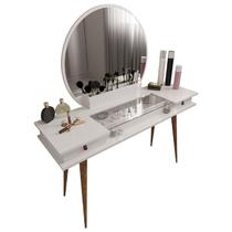 Penteadeira Diana Com 2 Gavetas Porta de Vidro e Nichos