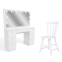 Penteadeira Ditália 7 Gavetas Com Cadeira + Kit Luz Pe-80 Branco