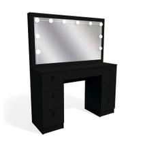 Penteadeira Ditália 7Gav PE-80 Preto c/ Kit Luz Camarim cozy