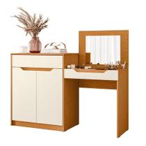 Penteadeira Escrivaninha Com Espelho 2 Portas 1 Gaveta Theo Cinamomo/off White Penteadeira Escrivaninha Com Espelho 2 Portas 1 Gaveta Theo Cinamomo/off White