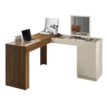 Penteadeira Escrivaninha De Canto com Espelho New Star Freijo/Off White Mobler