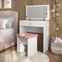 Penteadeira Escrivaninha Mesa Camarim Com Espelho e Gaveta e Banqueta Rosa Pek Móveis Penteadeira Escrivaninha Mesa Camarim Com Espelho e Gaveta e Banqueta Rosa Pek Móveis