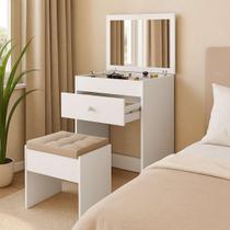 Penteadeira Funcional com Espelho Compacta Com Espaço para Maquiagem e Acessórios