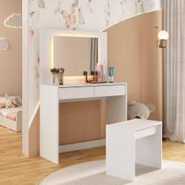 Penteadeira Infantil 90cm Com Banqueta Espelho Led 2 Gavetas Multimóveis Mp4398 Branco Penteadeira Infantil 90cm Com Banqueta Espelho Led 2 Gavetas Multimóveis Mp4398 Branco