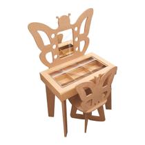 Penteadeira Infantil Borboleta com Gaveta Banqueta Vidro e Espelho Mdf Madeira