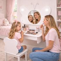 Penteadeira Infantil Camarim Branca Espelho LED MDF Sofisticada