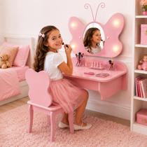 Penteadeira Infantil Camarim com Espelho LED Rosa MDF Menina Penteadeira Infantil Camarim com Espelho LED Rosa MDF Menina