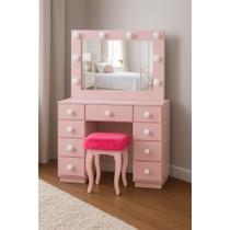 Penteadeira Infantil Camarim MDF Rosa com Espelho - Para Quarto de Menina
