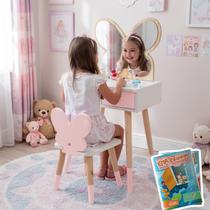 Penteadeira Infantil com Cadeirinha e Espelho Borboleta Tamanho P Kit Livro Educativo Penteadeira Infantil com Cadeirinha e Espelho Borboleta Tamanho P Kit Livro Educativo