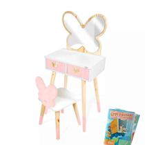 Penteadeira Infantil com Cadeirinha e Espelho Borboleta Tamanho P Kit Livro Educativo