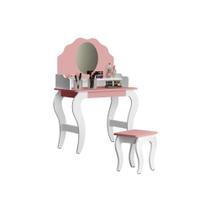 Penteadeira Infantil com Espelho Banqueta Branco/Rosa MDF