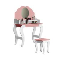 Penteadeira Infantil com Espelho Banqueta MDF Branco/ Rosa