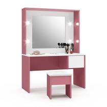 Penteadeira Infantil Diana Led e Banqueta Ofertamo Branco/Rosa