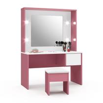Penteadeira Infantil Diana Led E Banqueta Rosa E Branco - Ofertamo