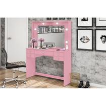 Penteadeira Infantil MSM 433 c/ 5 Gavetas e Espelho Rosa - Movelbento