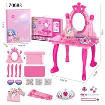 Penteadeira Infantil Princesa com Kit Beleza Manicure e Cabelo Modelos Faz de Conta para presente na