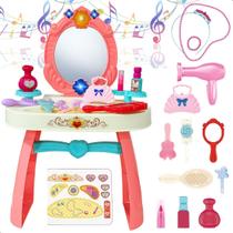 Penteadeira Infantil Princesa Menina Emite Luz Som Espelho Brinquedo Com Acessórios